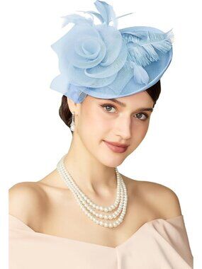 Elegant Tea Party Fascinator Hat for Women - Derby Pillbox with Feathers & Clip